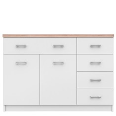 Comoda 2 usi 5 sertare pal alb maro stejar sonoma Topty 120x33x85 cm