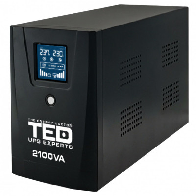 UPS 2100VA / 1200W LCD display Line Interactive cu stabilizator 2 iesiri schuko 2x9Ah TED UPS Expert TED001603 SafetyGuard Surveillance foto
