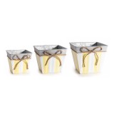 Cumpara ieftin Set 3 ghivece flori metal gri alb galben 15,5x15,5x 13 H, 14 x 14 x 11,5 H, 11 x 11 x 10 H