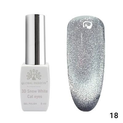 Oja semipermanenta, Snow White, 3D Cat Eye, Global Fashion 8ml, 18 foto