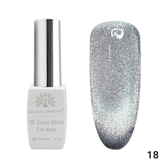Oja semipermanenta, Snow White, 3D Cat Eye, Global Fashion 8ml, 18