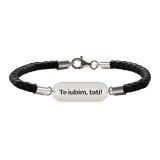 Bratara unisex piele naturala si tablita argint 925 personalizata cu text