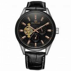 Ceas barbatesc Forsining, curea din piele neagra, mecanism automatic-mecanic, stil Business + cutie cadou foto