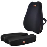 Set 2 Perne Ortopedice Linomag&reg;, Perna lombara completa &amp; Perna sezut suport coccis din spuma cu memorie, Negru