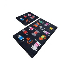 Set 2 Covorase baie Black Cats, 60 x 100 cm, 50 x 60 cm, Antiderapant, Negru