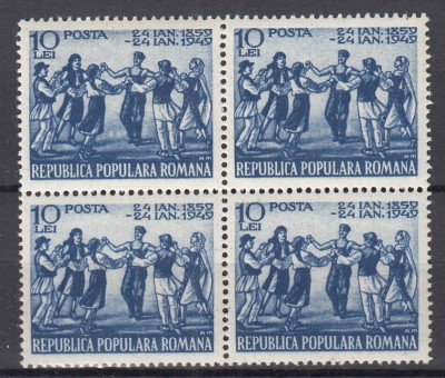 ROMANIA 1949 LP 251 - 90 DE ANI DE LA UNIREA PRINCIPATELOR ROMANE BLOC DE 4 TIMBRE STARE MNH foto