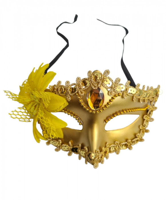 Masca de carnaval / Halloween tip woman cu floare, Auriu