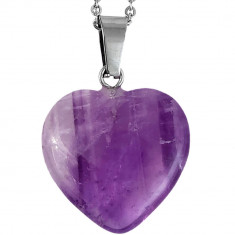 Pandantiv Ametist, piatra dragostei și fericirii, cristal natural Inimă mov 15 mm