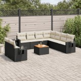 Cumpara ieftin Set canapele de grădină cu perne, 10 piese, negru, poliratan
