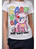 Cumpara ieftin Tricou Dama Good Vibes Only cu Strasuri, Alb, Marime M/L (38/40), Bumbac Elastic