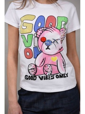 TRICOU GOOD VIBE ONLY STRASURI INFINITE Alb M-L foto
