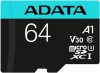 CARD MicroSD ADATA, 64 GB, microSDHC, clasa 10, standard UHS-I U3, &amp;quot;AUSDX64GUI3V30SA2&amp;quot; (timbru verde 0.03 lei)