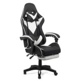 SCAUN GAMING CU SPATAR REGLABIL SI SUPORT PICIOARE ALB/NEGRU OFF 299
