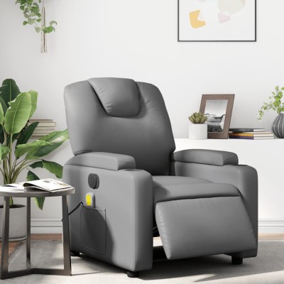 vidaXL Fotoliu de masaj electric rabatabil, gri, piele ecologică foto