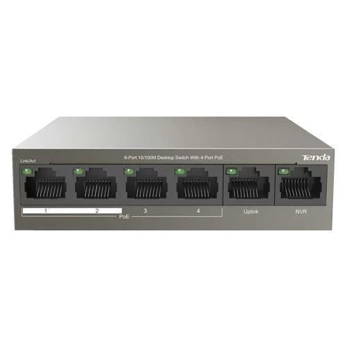 Switch 4 porturi PoE, 2 porturi uplink RJ45 10/100Mbps - TENDA TND-TEF1106P-4-63W