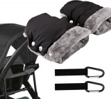 Set de 2 manusi pentru carucior Bhgwr, negru/gri, tesatura oxford/blana, 20 x 17 cm