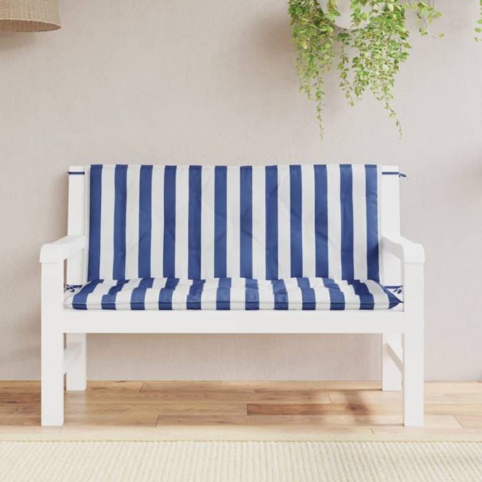 Gossi perne banca gradina, 2 buc., albastru&amp;alb, 120x50x7 cm, textil