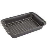 Tava Pufo pentru Cuptor cu Gratar Detasabil- Ideala pentru Fripturi, Pui, Legume la Cuptor si Gatit sanatos acasa, 37.5 x 25.5 cm