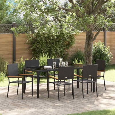 vidaXL Set de masă pentru grădină 7 pcs Negru 190 x 90 x 75 cm 3365396 foto