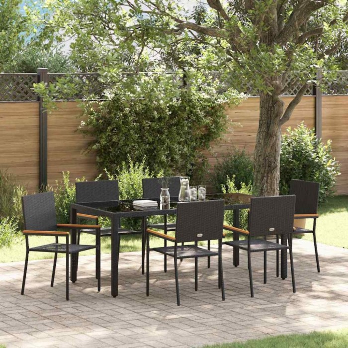vidaXL Set de masă pentru grădină 7 pcs Negru 190 x 90 x 75 cm 3365396