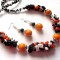 set colier si cercei cu margele mari de agate , cipsiri coral portocaliu si agat onix alb negru 40894