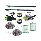 Set pescuit cu 2 lansete de 3m, 2 mulinete, 2 fire Cool Angel juvelnic, palarii, monturi si fir, EAST SHARK