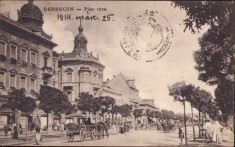 CP603N Debrecen Piac utca, carte poștală, circulată Gherla