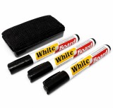 Cumpara ieftin Set markere whiteboard, negru, 3 bucati, cu burete pentru tabla magnetica, markere 14 cm, scriere 2-3 mm