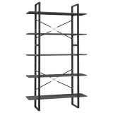 Cumpara ieftin Biblioteca cu 5 rafturi, gri, 100x30x175 cm, lemn masiv de pin