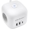 Prelungitor Qoltec Power cube 6-&icirc;n-1 cu comutator iluminat | 3x AC | 2x USB | 1x USB-C PD 20W | Alb | Cablu 2m