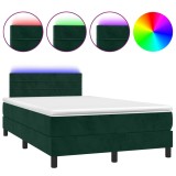 Cumpara ieftin Pat cu arcuri, saltea si LED, verde inchis, 120x200 cm, catifea