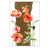 Tablou, Maci Rosii pe fond Auriu, 2024, acuarela pe hartie, neinramat, 21x29 cm