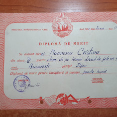 diploma de merit clasa a 4-a-elem. de pe langa liceul de fete bucuresti - 1950