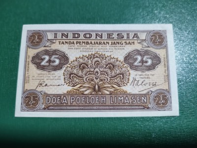INDONEZIA 25 RUPII 1947 AUNC / UNC foto