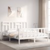 VidaXL Cadru de pat cu tăblie, alb, king size, lemn masiv 3193147