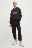 Adidas bluza Tiro femei, culoarea negru, cu glugă, cu imprimeu, IX3780