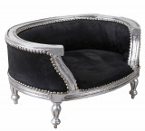 Canapea caine din lemn masiv argintiu cu tapiterie neagra CAT700E02, Paturi si seturi dormitor