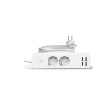 Prelungitor cu 2 prize, 2 porturi USB si 2 Type-C, lungime 2m, putere maxima 2500W, protectie ignifuga, buton ON/OFF, alb