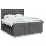 vidaXL Pat box spring cu saltea, gri &icirc;nchis, 200x200 cm, textil