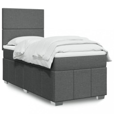 vidaXL Pat box spring cu saltea, gri &icirc;nchis, 100x200 cm, textil 3291573