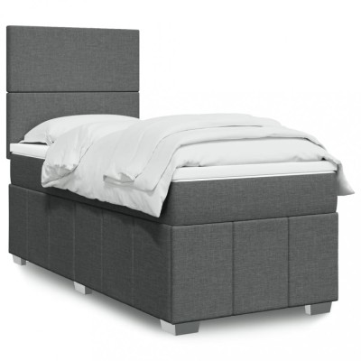 vidaXL Pat box spring cu saltea, gri &amp;icirc;nchis, 100x200 cm, textil 3291573 foto