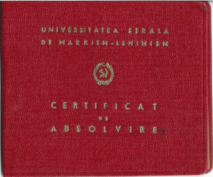 A3184N Certificat de absolvire Universitatea serală de marxism-leninism, 1966, București