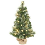 HOMCOM Pom de Crăciun Mic &Icirc;nalt de 60cm cu 35 LED-uri Albe și Ramuri Ignifuge | Aosom Romania