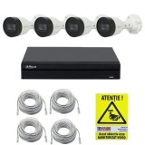 Kit IP Dahua 4 camere 4MP IR 30m PoE, NVR 4 canale PoE 12MP, cabluri + autocolant Rovision SafetyGuard Surveillance