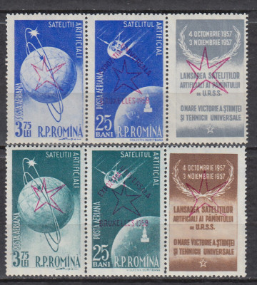 1958 LP 459 a SATELITI ARTIFICIALI TRIPTIC CU VINIETA SUPRATIPAR BRUXELLES MNH foto