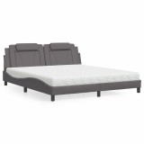 VidaXL Pat, Viana, cu saltea, gri, 180x200 cm, piele ecologică 3208813