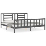 Cumpara ieftin Cadru pat cu tablie 200x200 cm, gri, lemn masiv