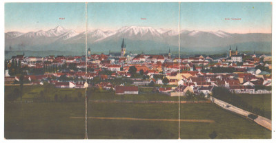 SV * Sibiu * VEDERE GENERALA * 1918 * CARTE POSTA TRIPLA verticala * color foto
