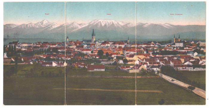 SV * Sibiu * VEDERE GENERALA * 1918 * CARTE POSTA TRIPLA verticala * color