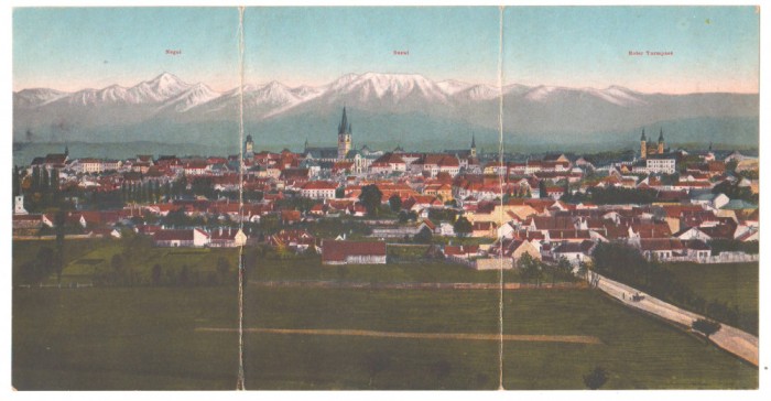 SV * Sibiu * VEDERE GENERALA * 1918 * CARTE POSTA TRIPLA verticala * color